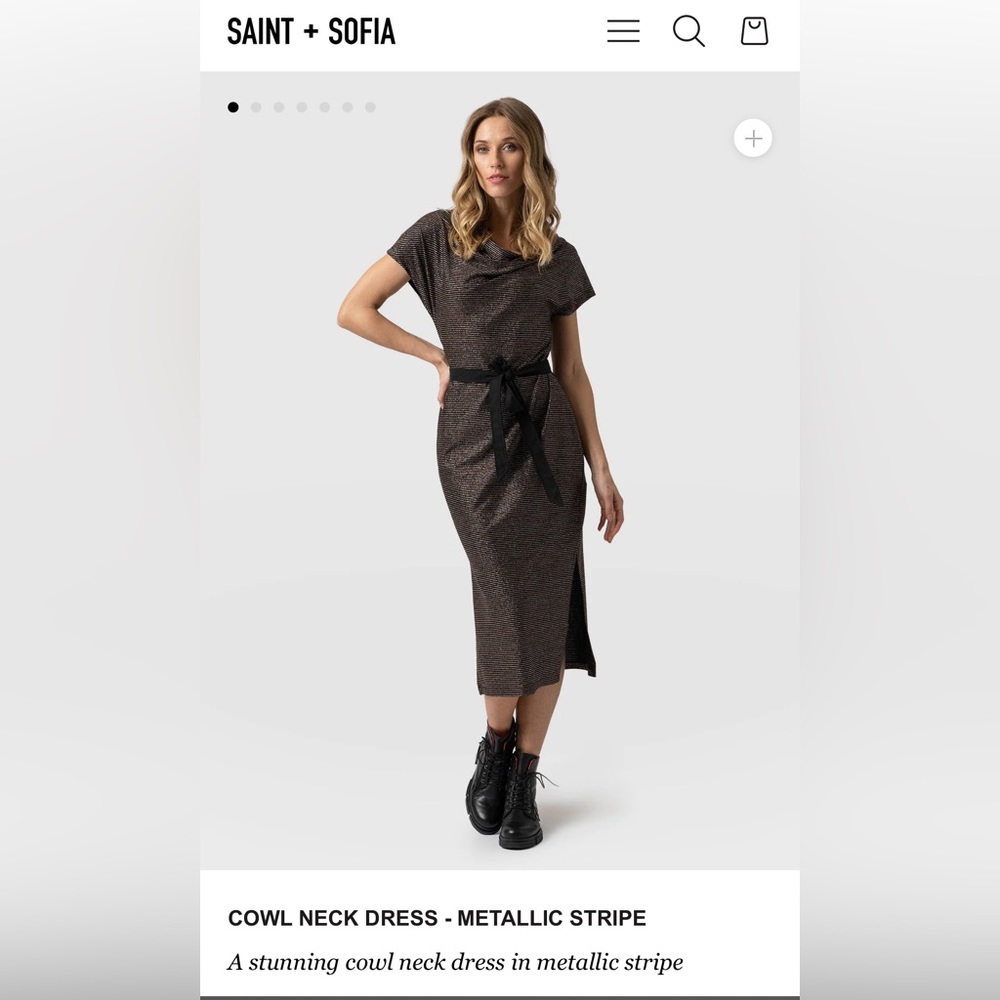 Saint + Sofia metallic gold silver black cowl neck dress